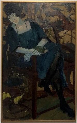 津田青楓「婦人と金絲雀鳥」1920