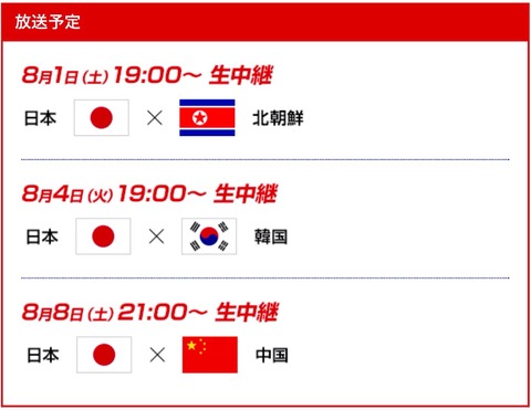 EAFF女子東アジアカップ2015放送予定