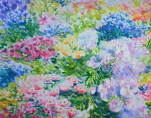 水彩画家・長尾周二・作品「花壇」写真