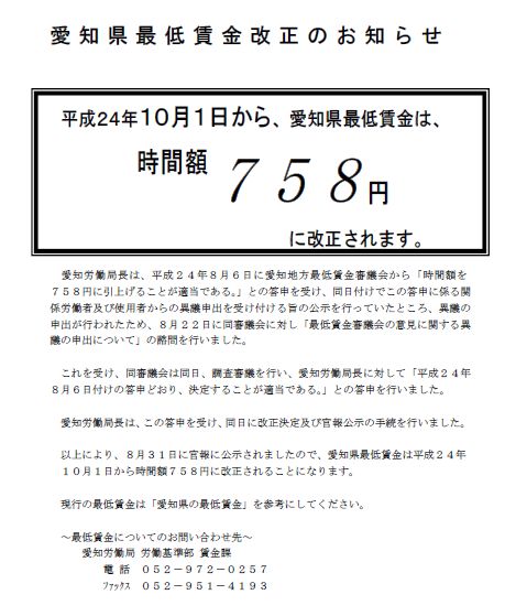 賃金 最低 愛知 県