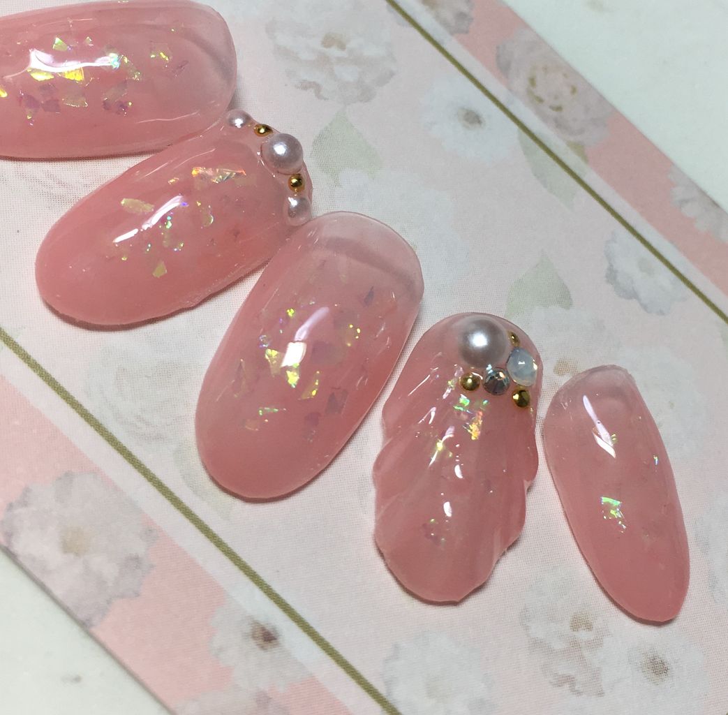 人魚の鱗ネイル ピンクシースルー ﾈｲﾙｻﾛﾝ ｽｸｰﾙ プルメリア ケイズ スタジア 岩倉市