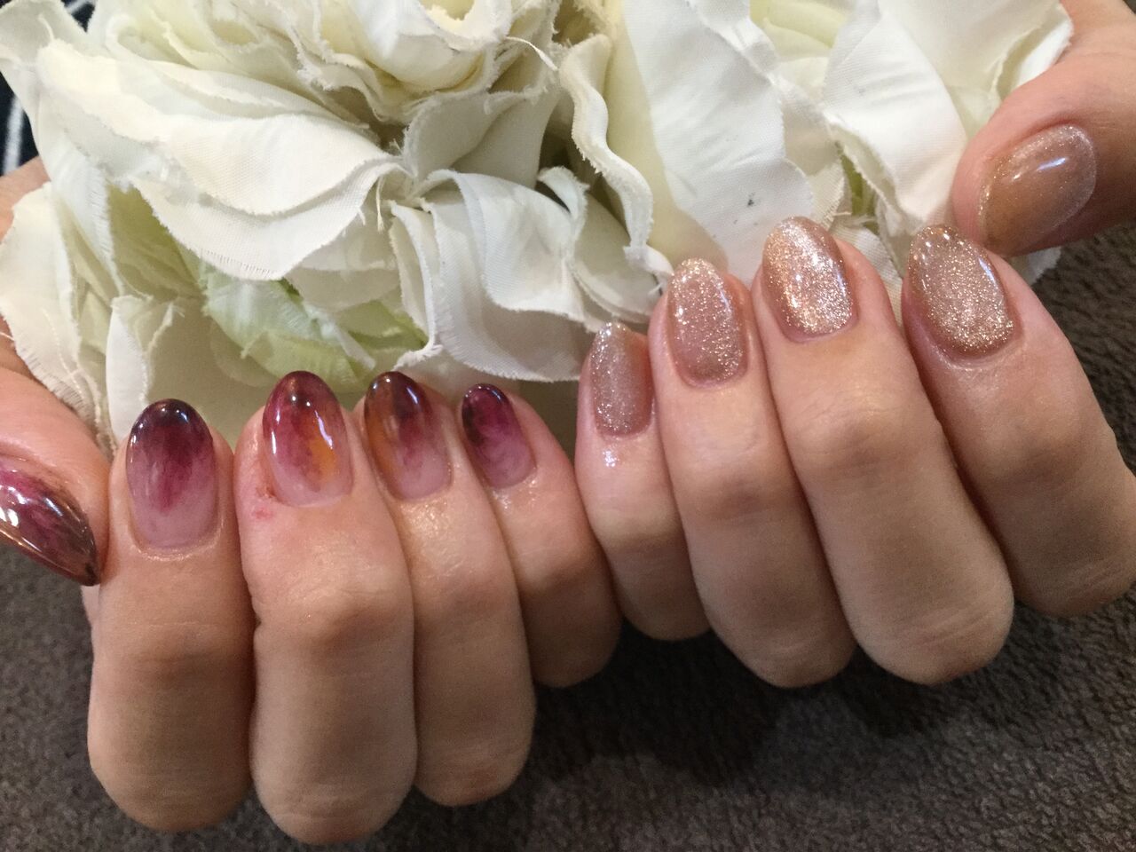 マーブル柄 ギャラクシーのアシンメトリーネイル Nail Salon Freestyle
