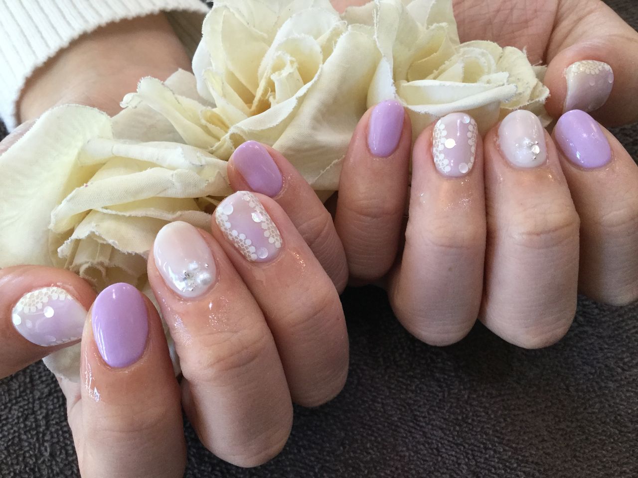 祝卒業 パステルパープル レースがガーリー な色変え ジェルネイル Nail Salon Freestyle