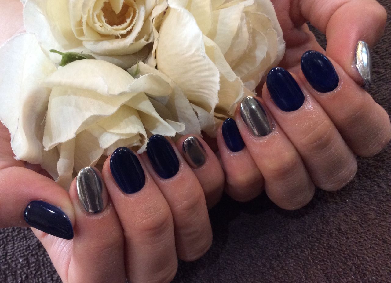 ネイビー ミラーのシンプル 色変え ジェルネイル Nail Salon Freestyle