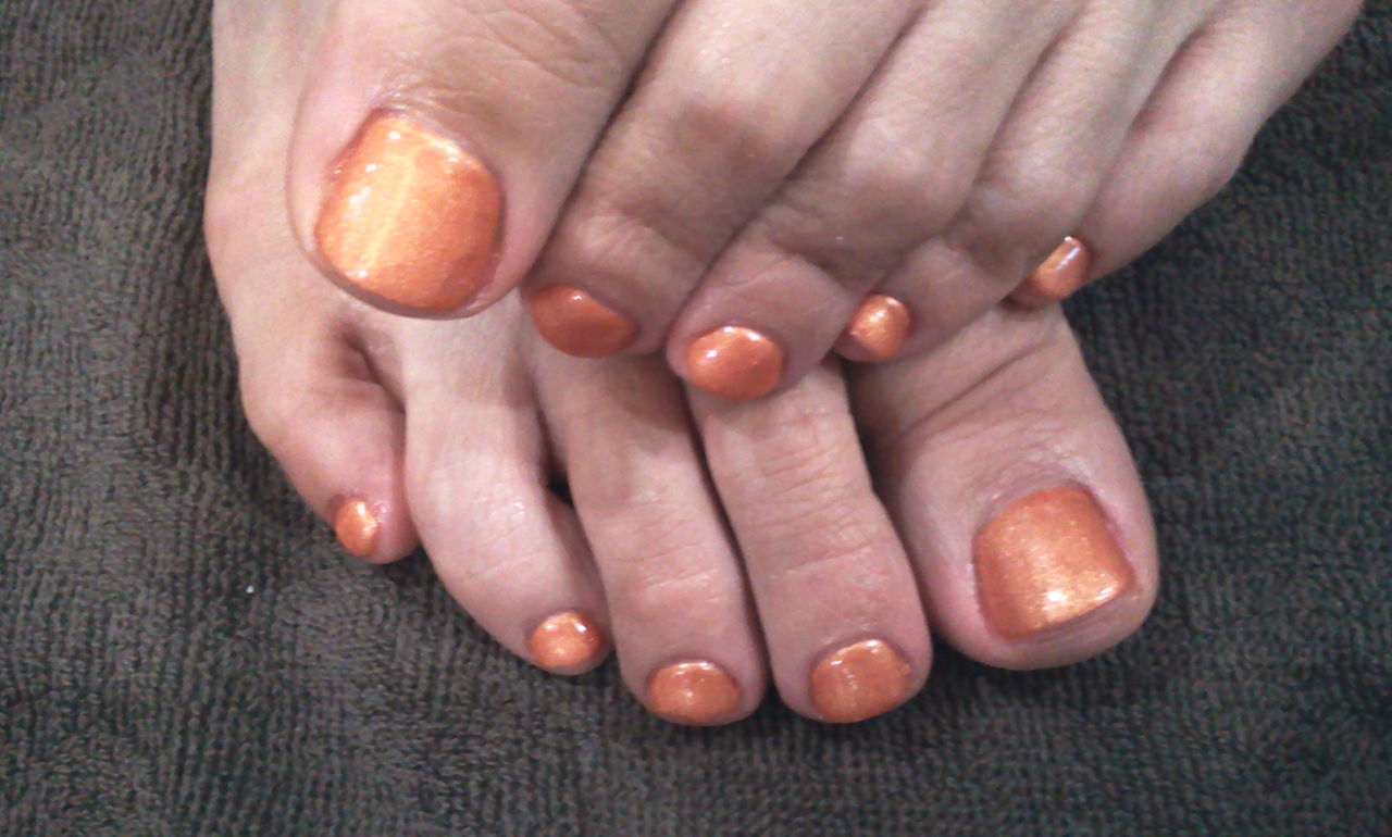 パールオレンジのシンプルフットジェルネイル Nail Salon Freestyle