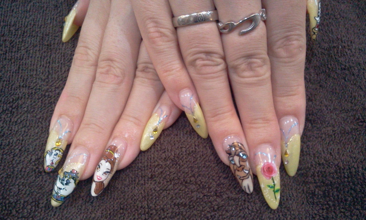 Disney Nail 第３段っ 美女と野獣 のスカルプ ジェルネイル Nail Salon Freestyle