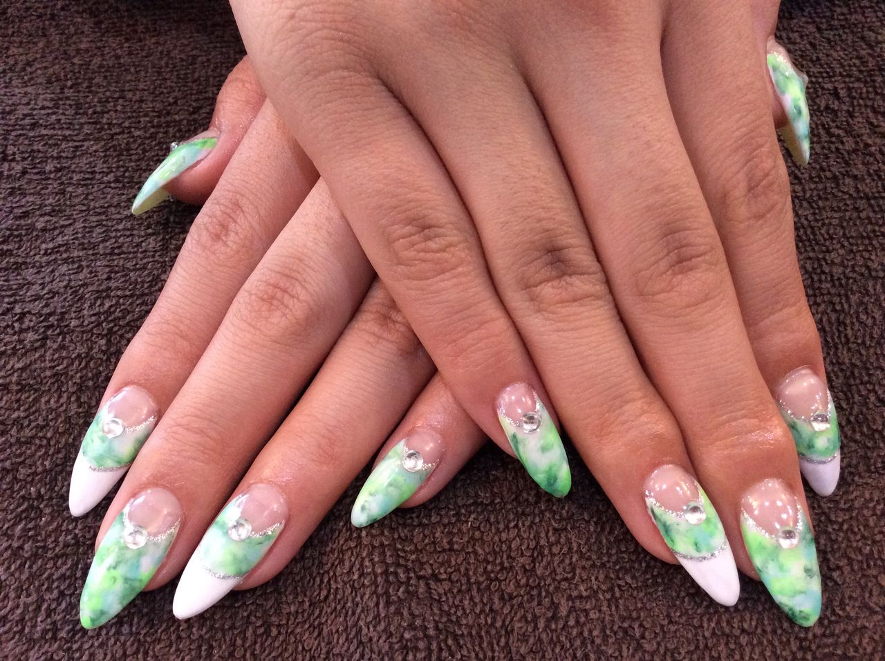 爽やか グリーンマーブルジェルネイル Nail Salon Freestyle 爽やか グリーンマーブルジェルネイル Nail Salon Freestyle