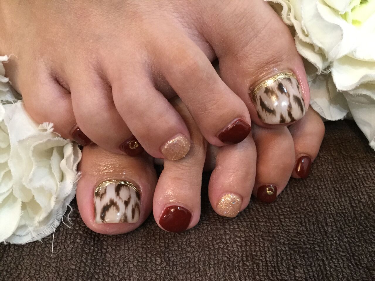 レオパード ボルドーのａｕｔｕｍｎフットネイル Nail Salon Freestyle