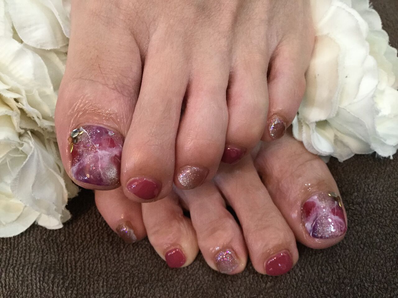 大理石風アートが素敵 ピンク系フットｎａｉｌ Nail Salon Freestyle