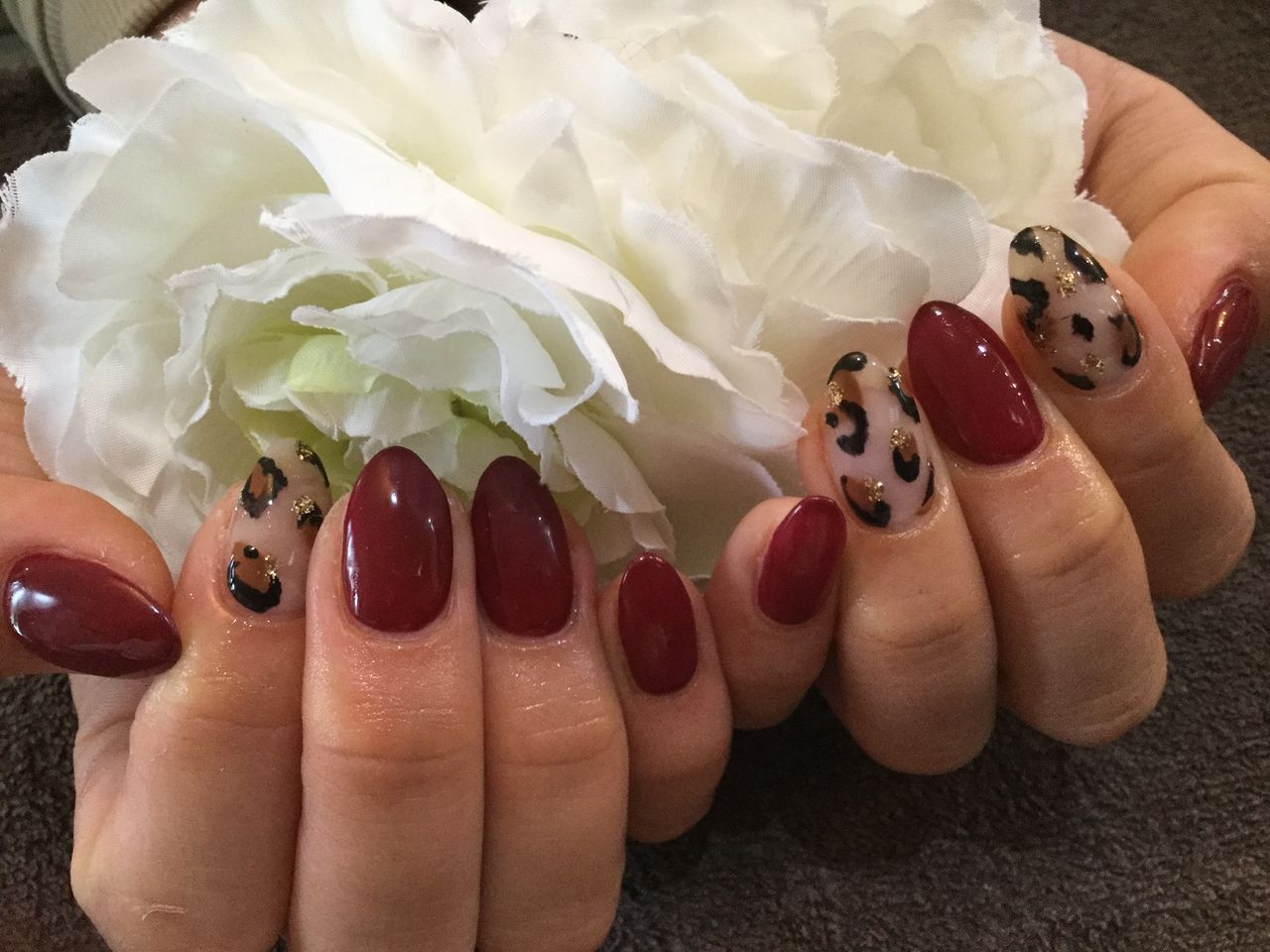 レオパードがcute ボルドーの色変え ジェルネイル Nail Salon Freestyle