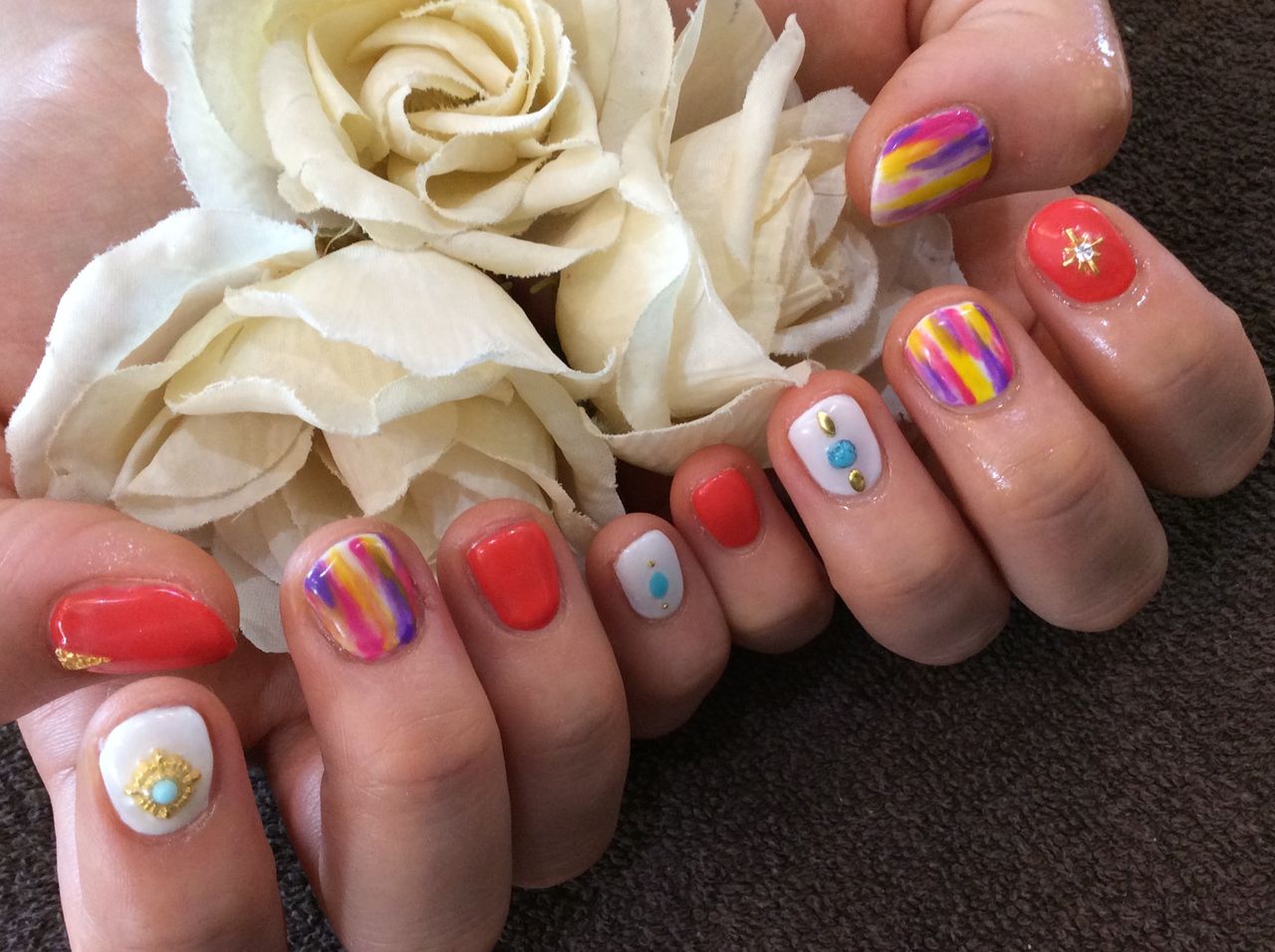 ぼかしアート オレンジ ターコイズで夏先取りっ 色変え ジェルネイル Nail Salon Freestyle