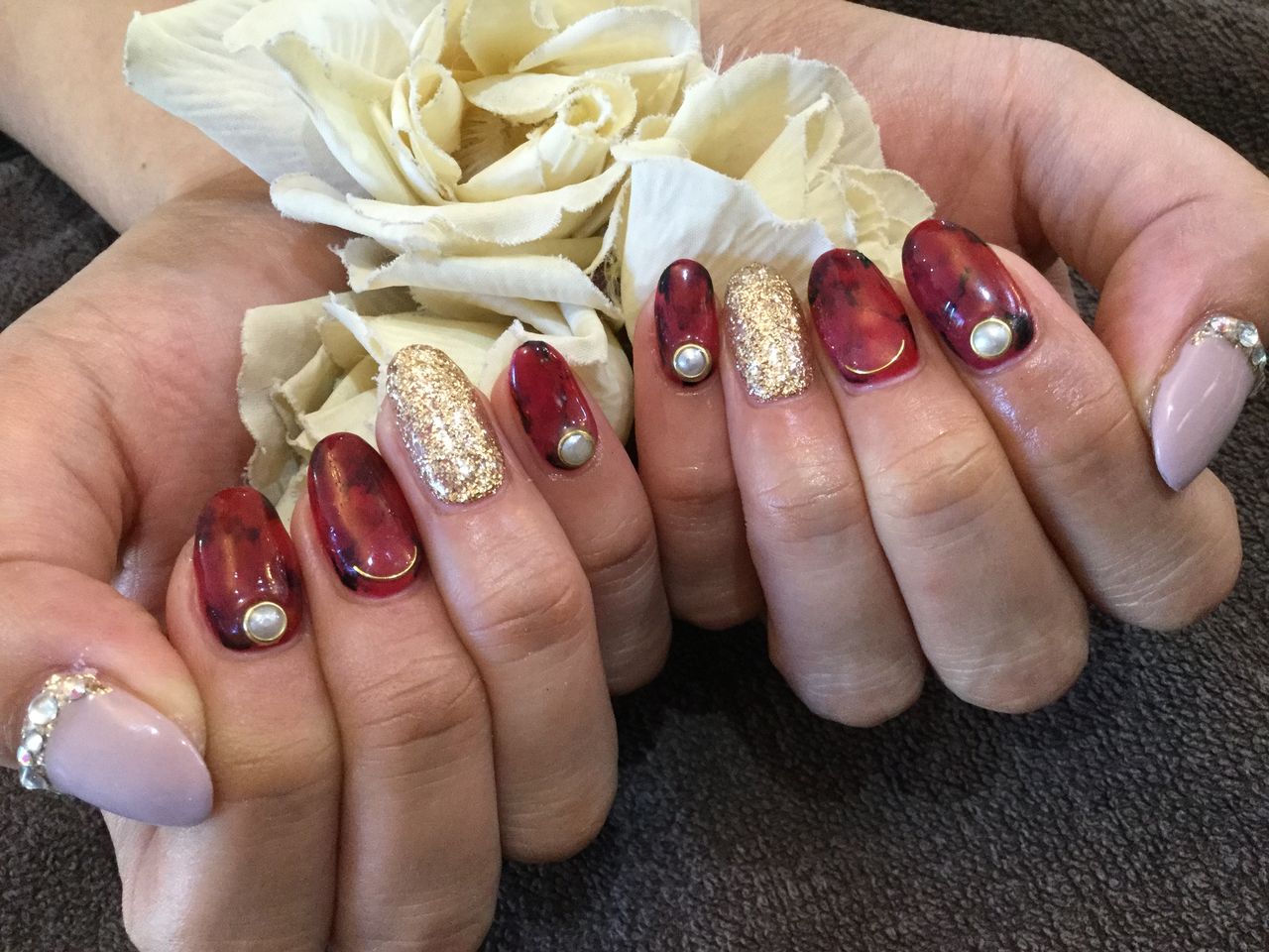 レッドべっ甲が可愛いっ ブロンズ クラシックセピアの色変え ジェルネイル Nail Salon Freestyle