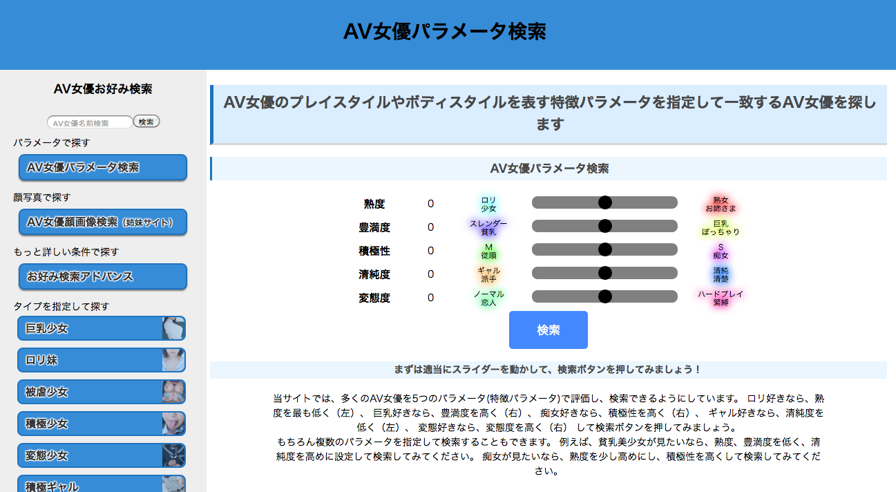 5つのパラメーターを設定すると好みのav女優を検索してくれる有能なサイトがある 風俗まにあ