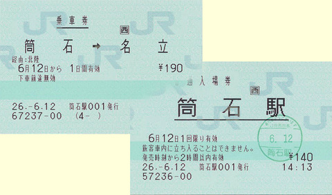 筒石駅、切符台紙