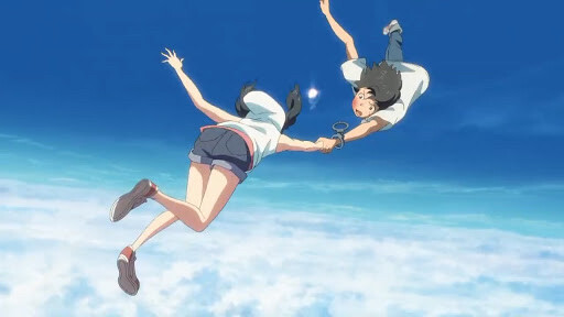 画像 日本のアニメ 男女が向き合って手を繋ぎながらスカイダイビング好きすぎ問題 まとメメちゃん