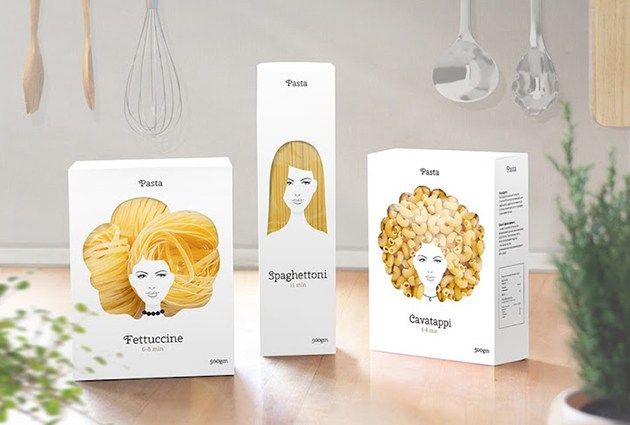 パスタが髪の毛に 面白いデザインのパッケージ ねこのめ パスタが髪の毛に 面白いデザインのパッケージ ねこのめ