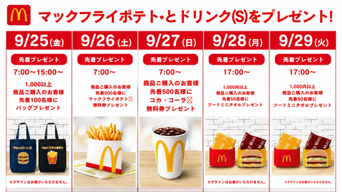 【大阪・中津】マクドナルドが9/25オープン！ポテトLが230円、5日間の日替わり特典も