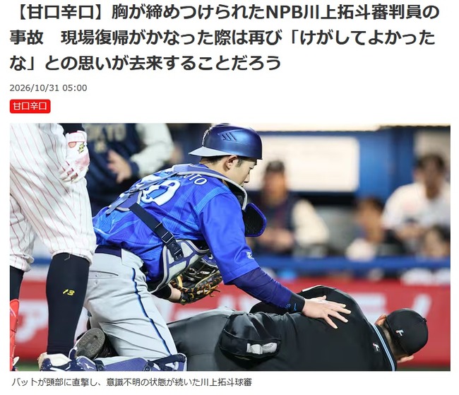 サンスポ｢川上拓斗審判員の現場復帰がかなった際は再び『けがしてよかったな』との思いが去来することだろう｣