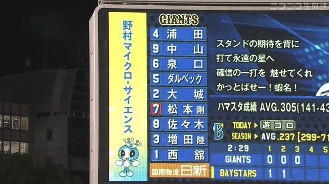 【DeNA対巨人23回戦】巨人・キャベッジ、3回裏の守備から途中交代…