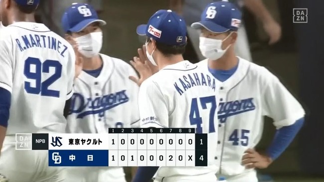 【中日対ヤクルト14回戦】中日が４－１でヤクルトに勝利し３連勝！笠原が３年ぶりの白星！木下が勝ち越し打&２ランで４打点！コロナ禍ヤクルト今季２度目の３連敗