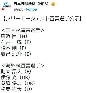 FA公示きたあああ FA公示きたあああ