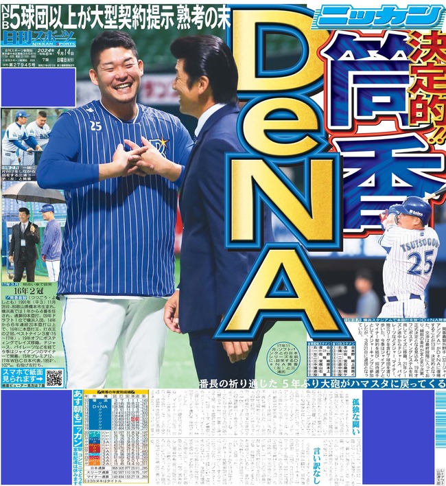 【謎】スポニチ「筒香巨人決定的」→巨人「知らん」　ニッカン「筒香De決定的」→De「知らん」