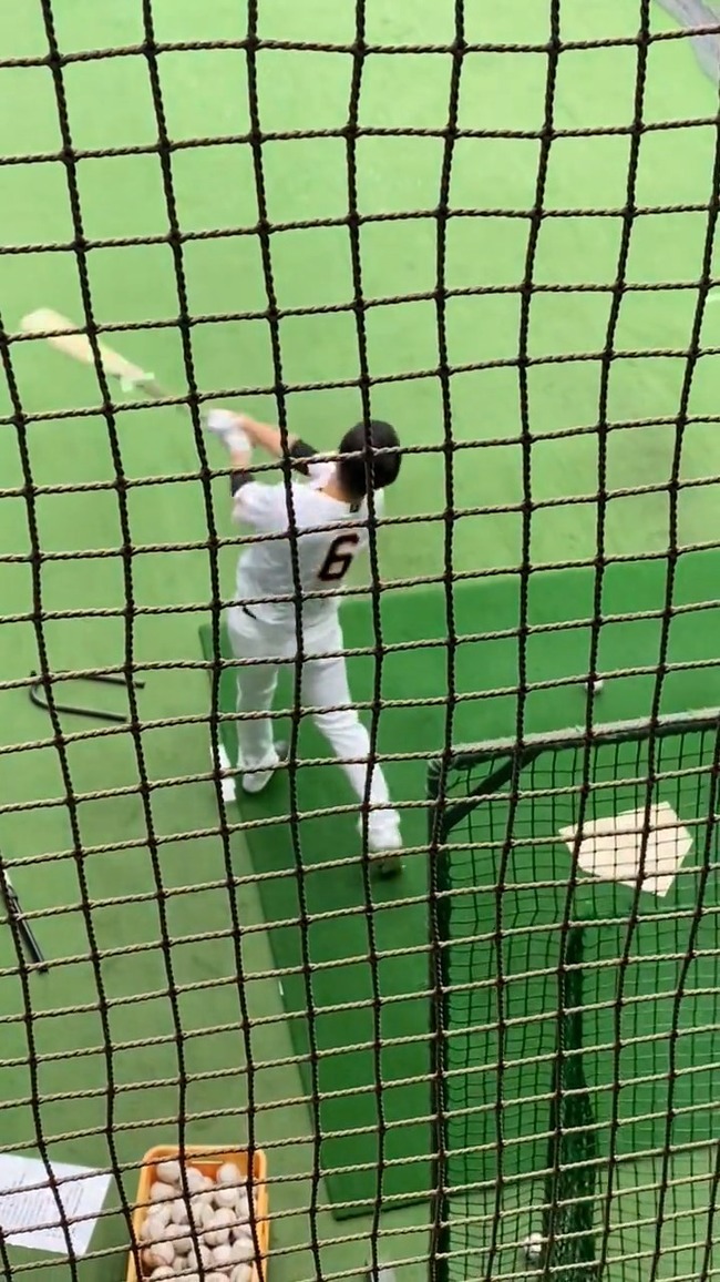 坂本勇人、ジャイアンツ球場の室内で打撃練習