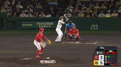 【阪神対広島13回戦】阪神、8回裏1アウト一三塁から高寺のタイムリーでリードを再び3点に広げる！！！！！！！！！！