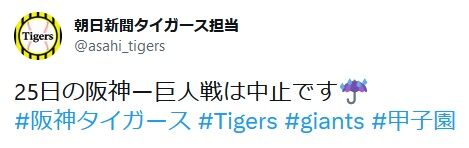 甲子園の阪神対巨人戦は雨天中止