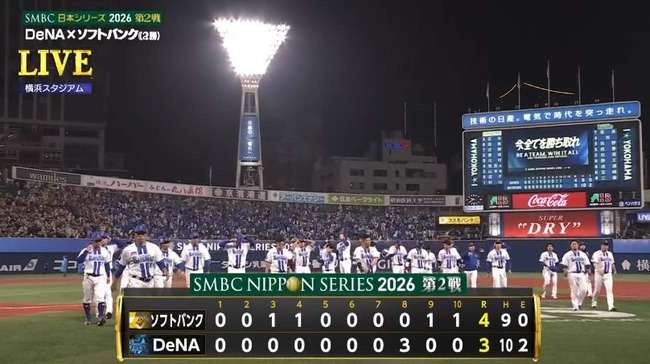 DeNA本拠地で2連敗、次戦から福岡で3連戦←これ