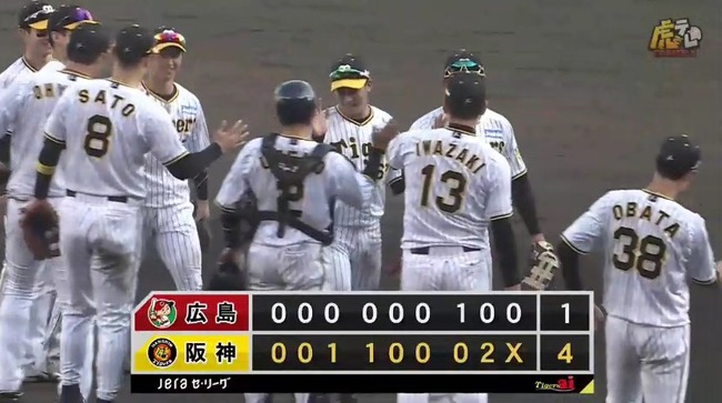 【阪神対広島9回戦】阪神が４－１で広島に勝利し今季最多の貯金１１！才木開幕カード以来の２勝目！梅野が２適時打で援護！広島は連敗で勝利５割に逆戻り４位転落