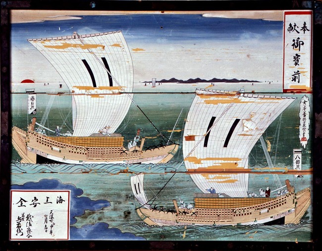 Two_Bezai-sen_ships,_Engaku-ji_temple_(Kamakura),_1836
