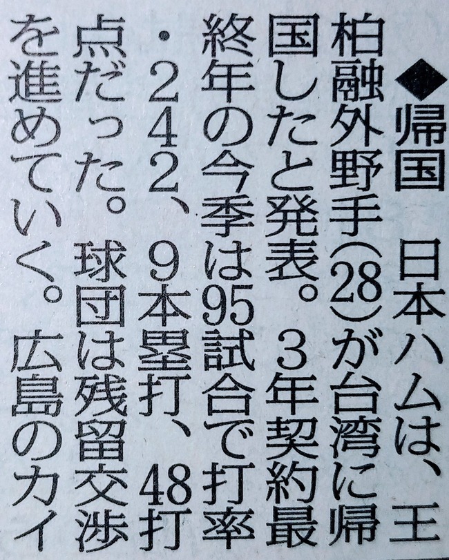 【朗報】日ハムさん、王柏融と残留交渉か(ソースあり)