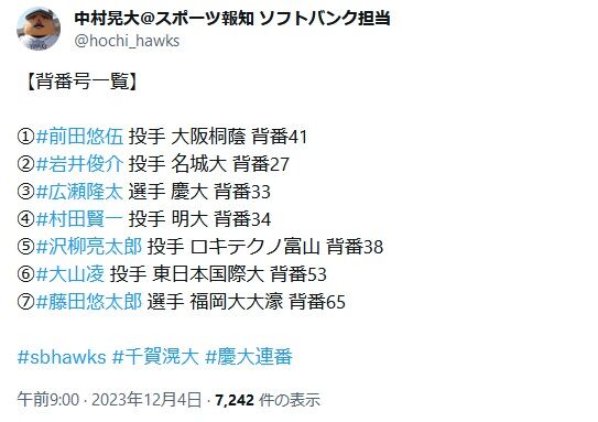 【悲報】ソフトバンク、山川穂高さんの背番号候補33を埋めてしまう