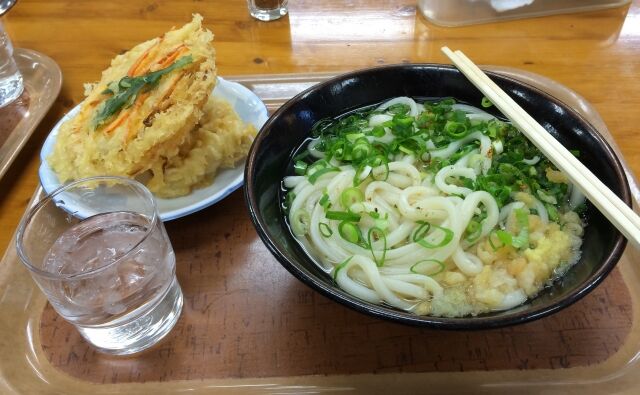 セルフうどん屋にてトッピング3品、ゴキゲンな昼飯にせよのサムネイル