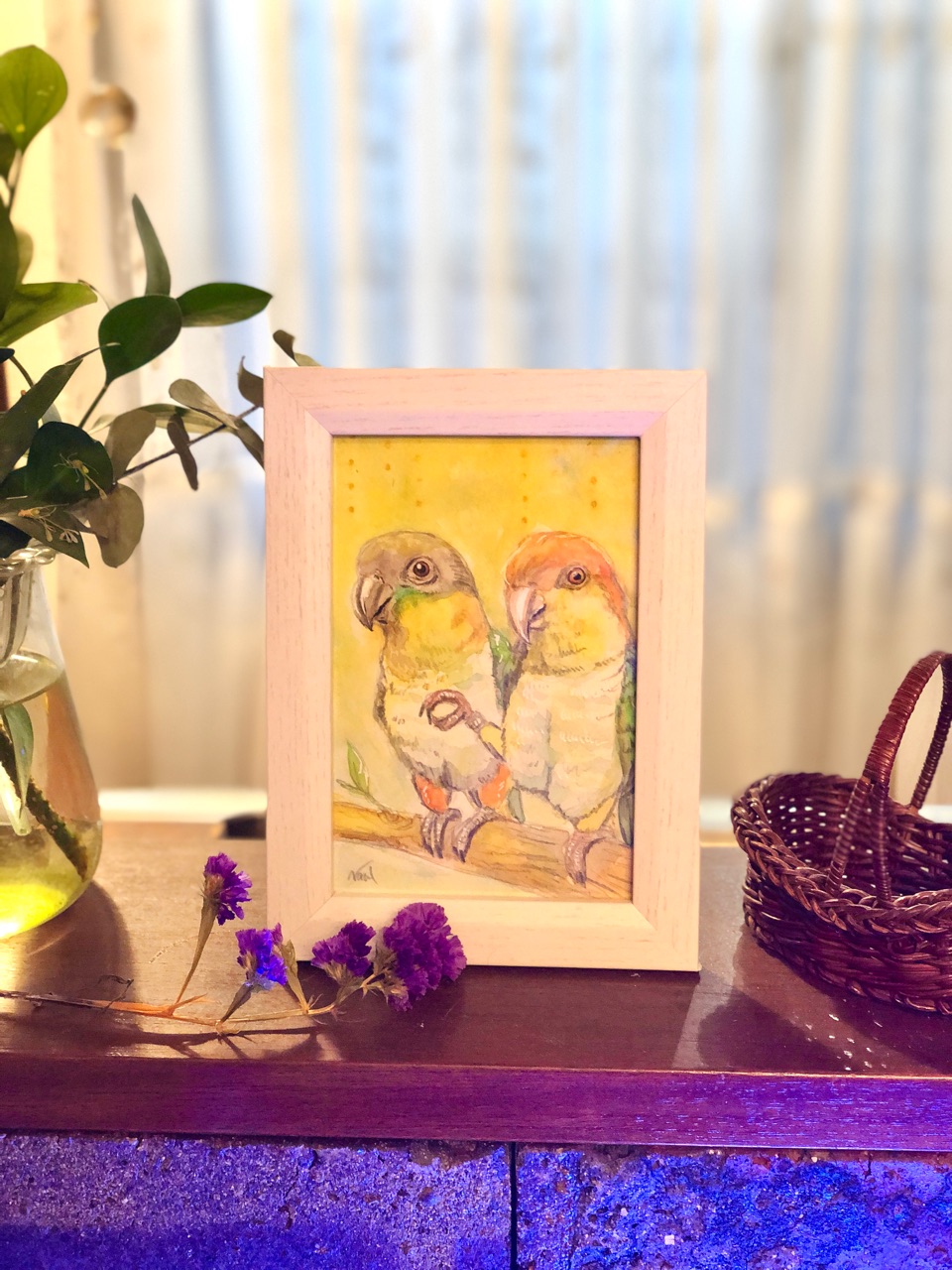 ズクロシロハラインコとシロハラインコの肖像画 絵画 水彩画 ウチのナマモノ ズクロシロハラインコとシロハラインコの肖像画 絵画 水彩画 ウチのナマモノ