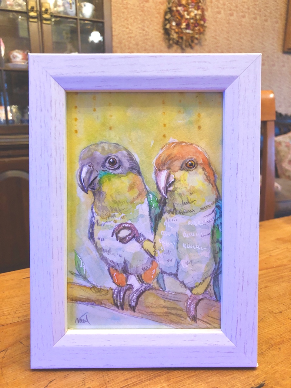 ズクロシロハラインコとシロハラインコの肖像画 絵画 水彩画 ウチのナマモノ ズクロシロハラインコとシロハラインコの肖像画 絵画 水彩画 ウチのナマモノ