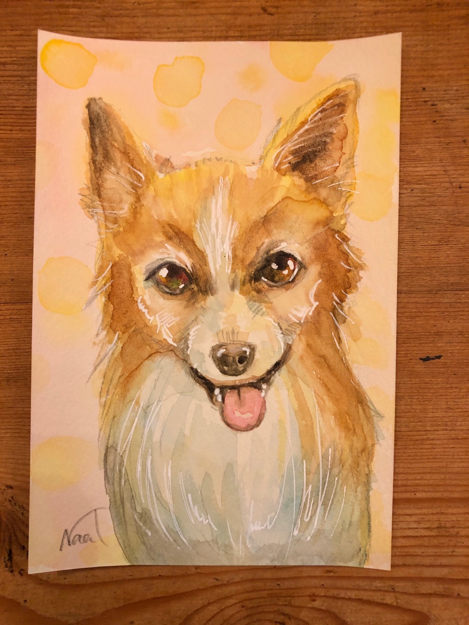 パピヨンの肖像画 似顔絵 イラスト 絵画 水彩画 ウチのナマモノ パピヨンの肖像画 似顔絵 イラスト 絵画 水彩画 ウチのナマモノ