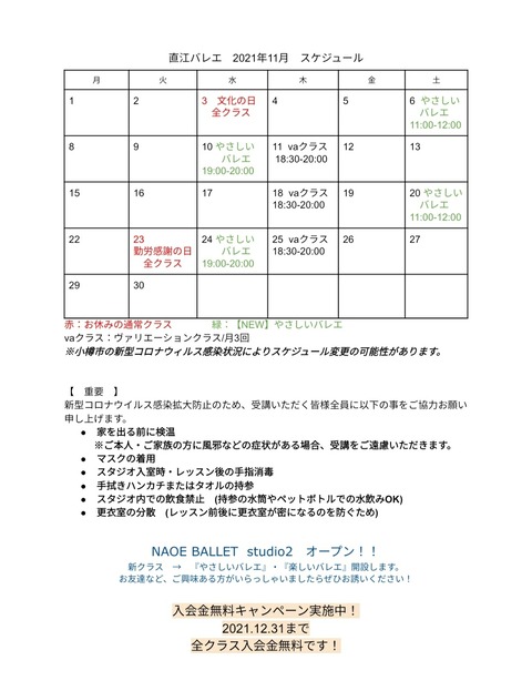 【スケジュール】2021年11月のスケジュール