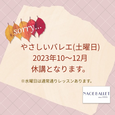 【お休みのお知らせ】やさしいバレエ(土曜日)