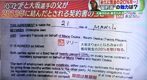 大坂なおみクリストフジーン契約書
