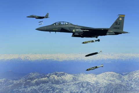335th_Fighter_Squadron_F-15E's_drop_JDAM's_on_an_insurgent_cave