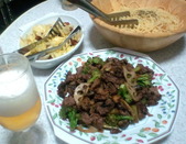 牛肉料理&ペペロン&キャベツサラダ