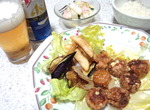揚げシュウマイとビール