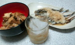 煮物丼とシシャモとバランタイン