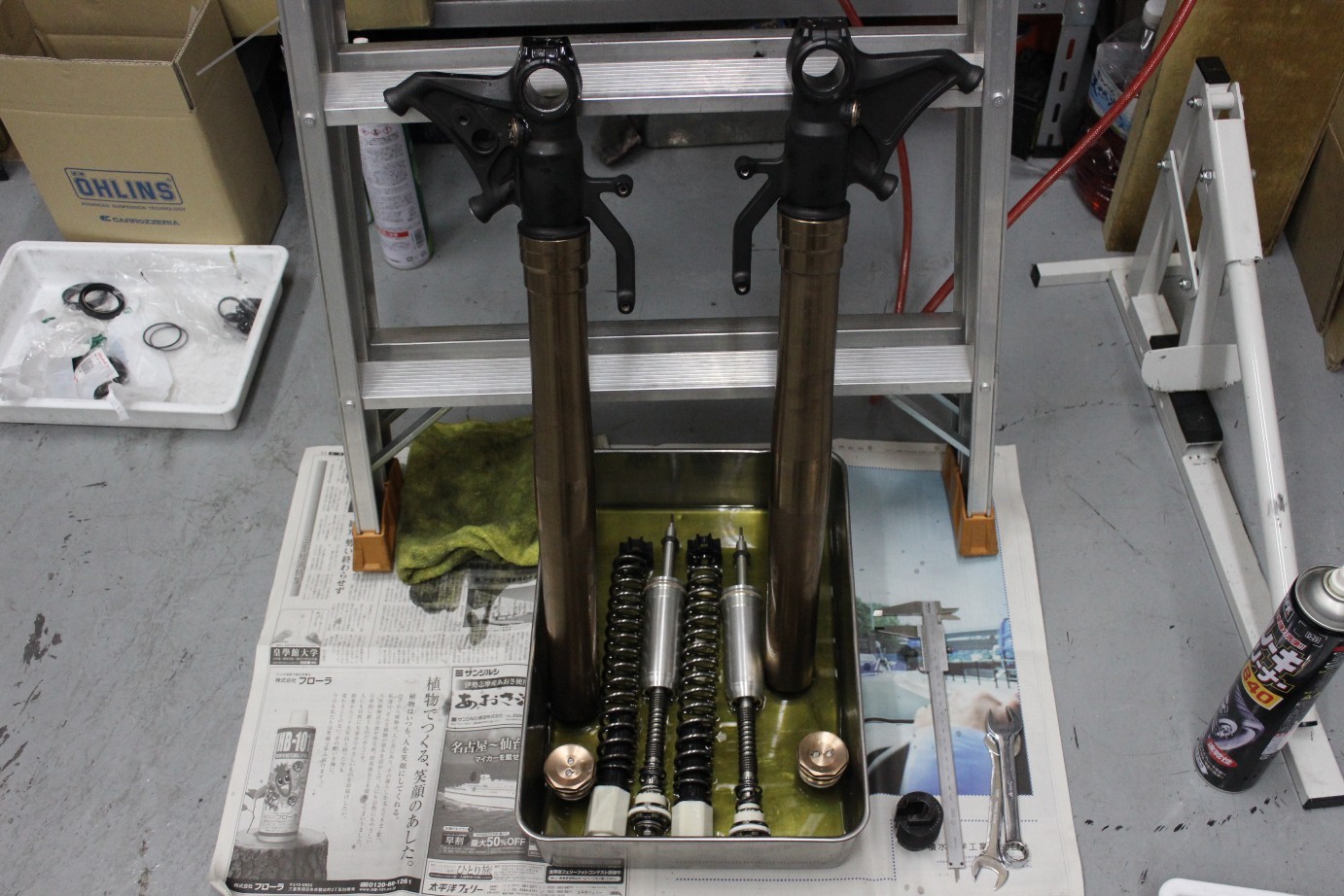 2011 ZX10R フロントフォークスプリング交換 ブレーキ