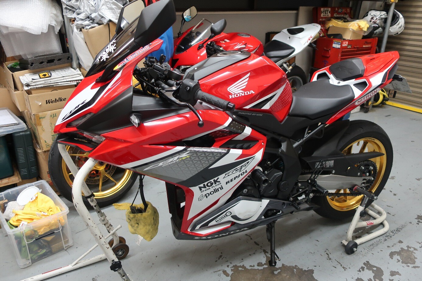 梨塾ガレージ テストメニュー】 CBR250RR タイヤ交換 ＋ 足