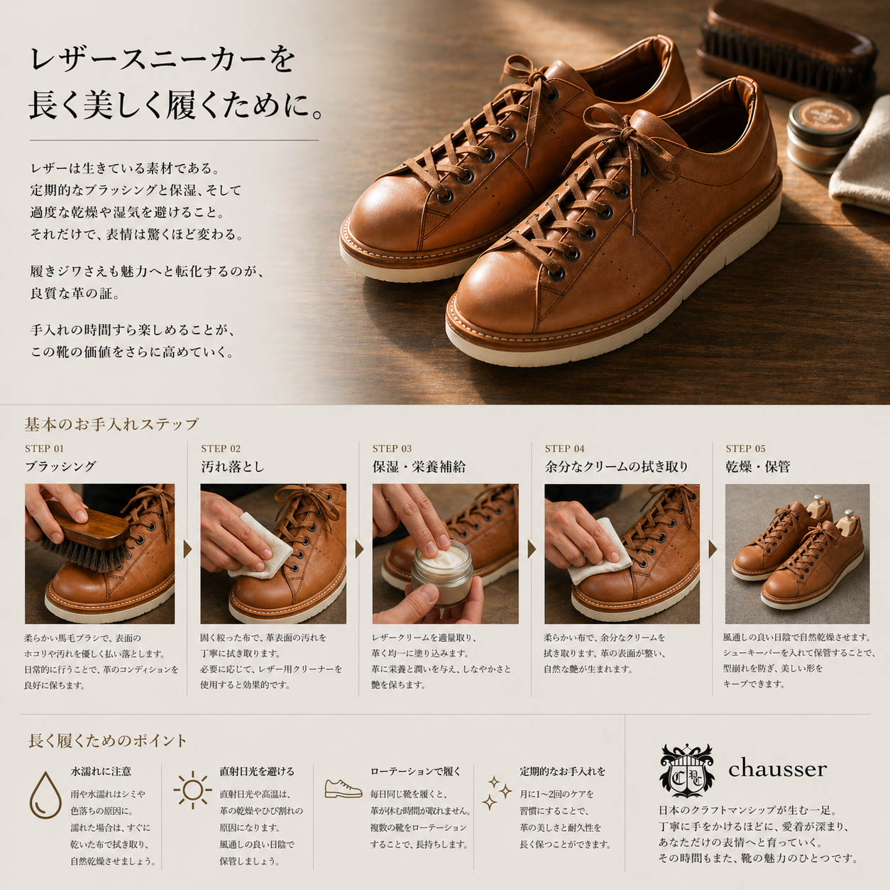 レザースニーカーを長く美しく履くために