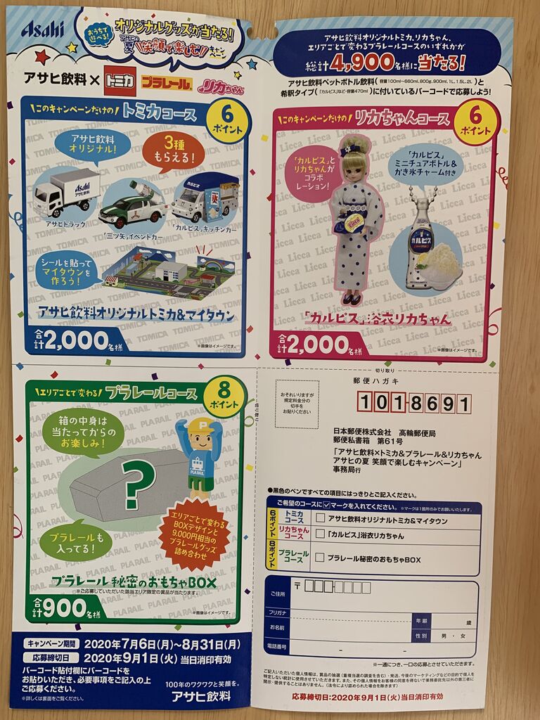 非売品 未使用 2020 アサヒ飲料 笑顔で楽しむキャンペーン 当選品 トミカ