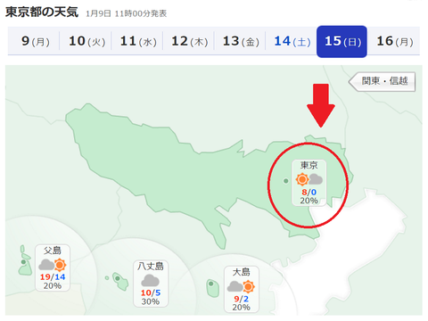 2017年1月15日天気予報東京